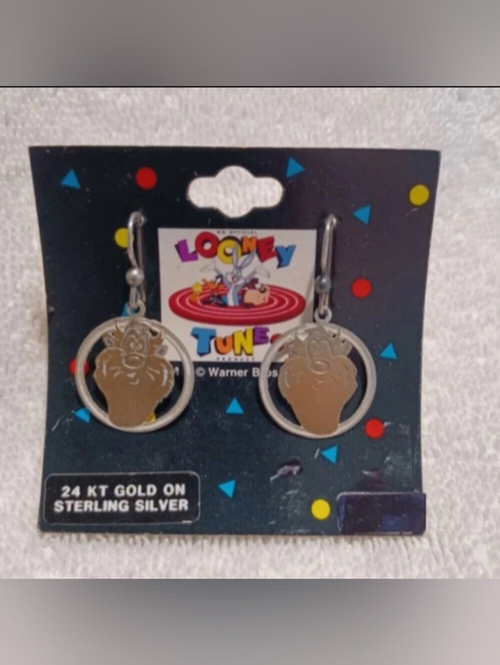 Vintage Looney tunes 24 KT gold on silver hoop earrings